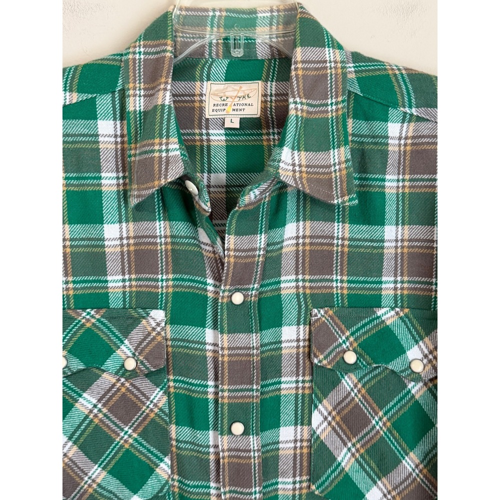 Wythe Washed Flannel Work Shirt Mens Large Green Button Up Pearl Snap Western